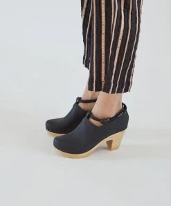 No.6 Classic Strap Clog On High Heel Black