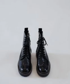 No.6 Corin Combat Boot Black Patent Croc