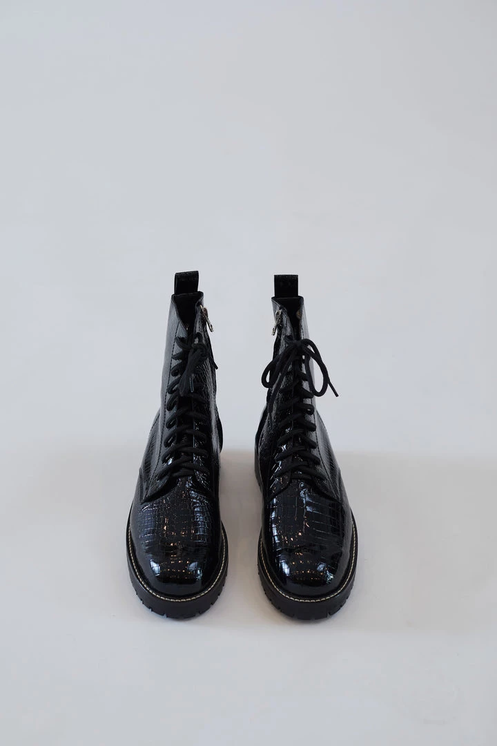 No.6 Corin Combat Boot Black Patent Croc 3 No.6 Corin Combat Boot Black Patent Croc