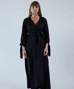 Natalie Martin Dresses Danika Long Sleeve Dress Black Silk