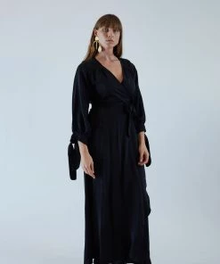 Natalie Martin Dresses Danika Long Sleeve Dress Black Silk