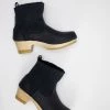No.6 5" Pull On Shearling Boot On Mid Heel Black Suede Shoes