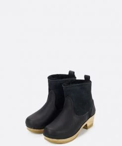 No.6 5" Pull On Shearling Boot On Mid Heel Black Suede Shoes