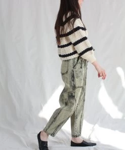 Apiece Apart Merel Funnel Neck Cream Navy Stripe