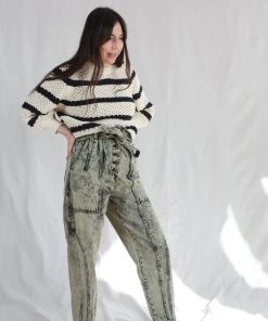 Apiece Apart Merel Funnel Neck Cream Navy Stripe