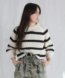 Apiece Apart Merel Funnel Neck Cream Navy Stripe