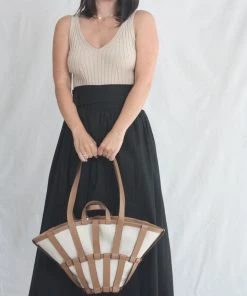 Hereu Encant Caged Leather And Canvas Tote Ivory Tan New Arrivals