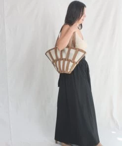 Hereu Encant Caged Leather And Canvas Tote Ivory Tan New Arrivals