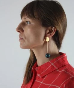 Modern Weaving Jewelry Stone Drop Sphere Earrings Azurite Malachite