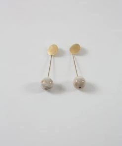 Modern Weaving Stone Drop Sphere Earring Light Wood Opalite