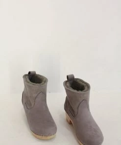 No.6 5'' Pull On Shearling Clog Boot Mid Heel Smoke Suede