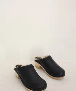 No.6 Dakota Shearling Clog Mid Heel Ink Aviator