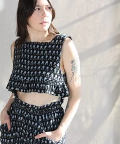 Anaak Ella Ruffle Top Black Lily Floral Tees And Tanks