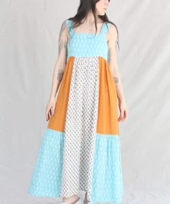 Anaak Priya Blockprint Maxi Dress Bluebell Lily Mix Patchwork New Arrivals