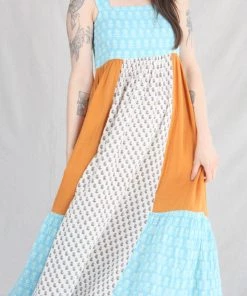 Anaak Priya Blockprint Maxi Dress Bluebell Lily Mix Patchwork New Arrivals