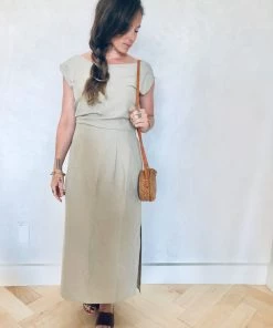 Ozma La Piedra Dress In Stucco Silk Linen Dresses