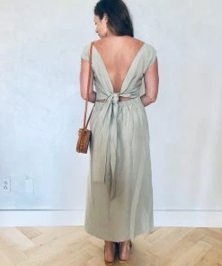 Ozma La Piedra Dress In Stucco Silk Linen Dresses