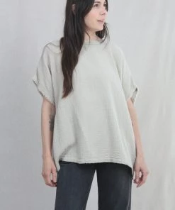 Black Crane Organic Gauze Top Stone