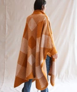 Misha & Puff Wide Plaid Poncho Marigold Outerwear