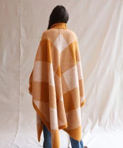 Misha & Puff Wide Plaid Poncho Marigold Outerwear