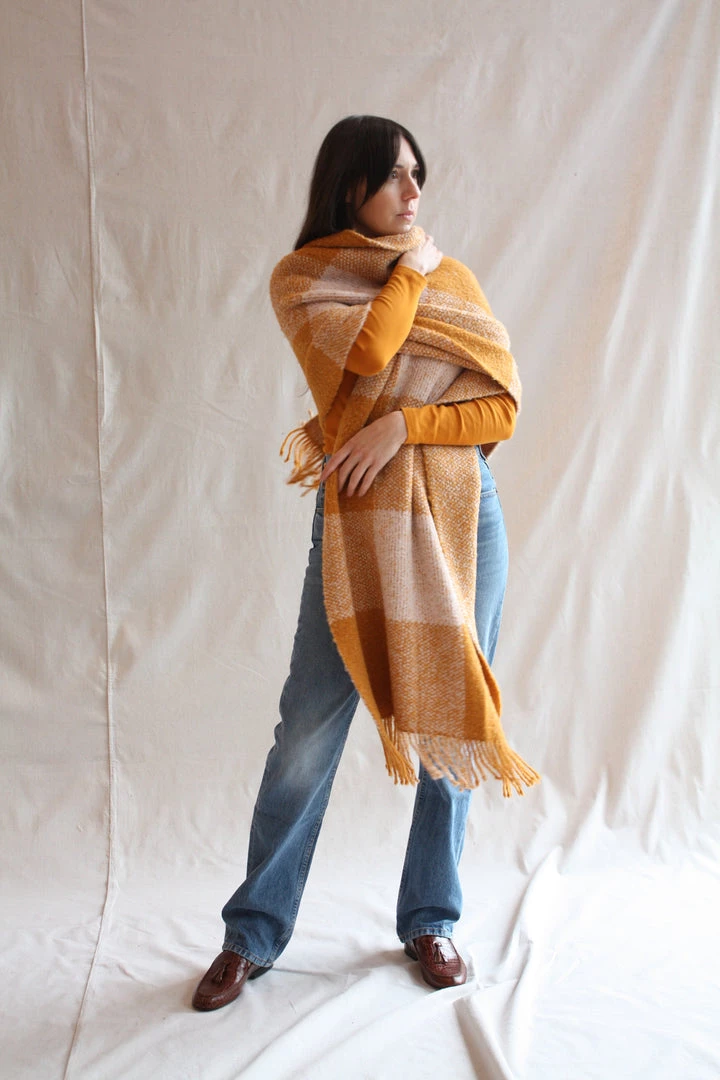 Misha & Puff Accessories Plaid Blanket Shawl Marigold 7 Misha & Puff Accessories Plaid Blanket Shawl Marigold