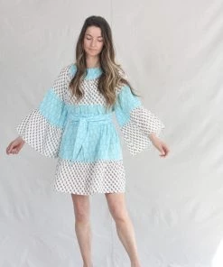Anaak Talitha Blockprint Mini Dress Bluebell Lily Mix