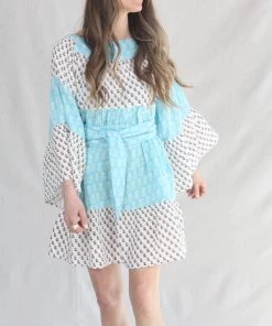 Anaak Talitha Blockprint Mini Dress Bluebell Lily Mix