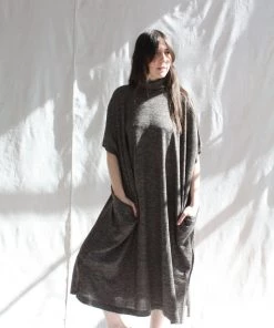 Lauren Manoogian Dresses Turtleneck Caftan Blackened Flax