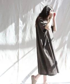 Lauren Manoogian Dresses Turtleneck Caftan Blackened Flax