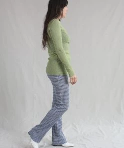 Nomia Pants Long Knit Pant Blue/ White Gingham