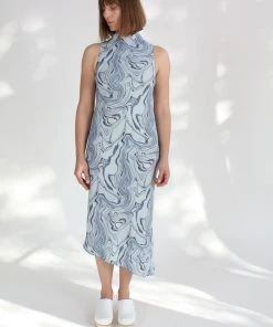 Nomia Cowl Bias Dress Marble Print