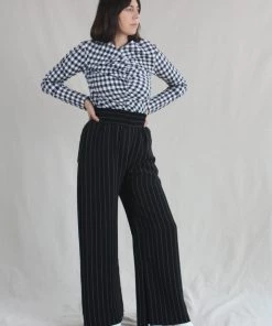 Nomia Split Hem Culotte Black/Ivory Pinstripe