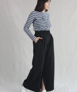 Nomia Shirts And Blouses Gathered Top Midnight/White Gingham