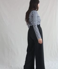 Nomia Split Hem Culotte Black/Ivory Pinstripe