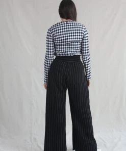 Nomia Shirts And Blouses Gathered Top Midnight/White Gingham