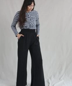Nomia Split Hem Culotte Black/Ivory Pinstripe