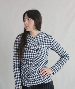 Nomia Shirts And Blouses Gathered Top Midnight/White Gingham