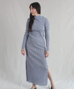 Nomia Longsleeve Knit Dress Blue/White Gingham