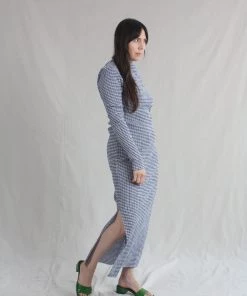 Nomia Longsleeve Knit Dress Blue/White Gingham