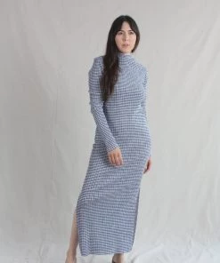 Nomia Longsleeve Knit Dress Blue/White Gingham