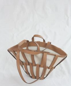 Hereu Encant Caged Leather And Canvas Tote Ivory Tan New Arrivals