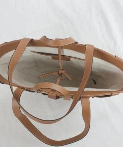 Hereu Encant Caged Leather And Canvas Tote Ivory Tan New Arrivals