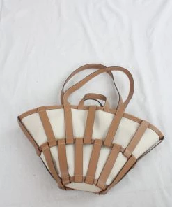 Hereu Encant Caged Leather And Canvas Tote Ivory Tan New Arrivals