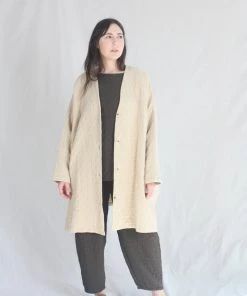 Black Crane Jackets Quilted V Neck Jacket Natural