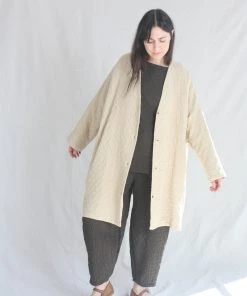 Black Crane Jackets Quilted V Neck Jacket Natural