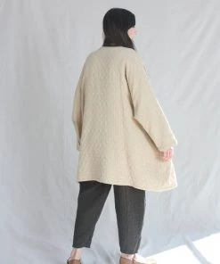 Black Crane Jackets Quilted V Neck Jacket Natural