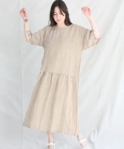 Black Crane Easy Dress Thin Stripe New Arrivals