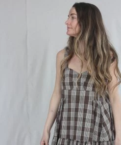 Caron Callahan New Arrivals Danya Dress Chocolate Plaid