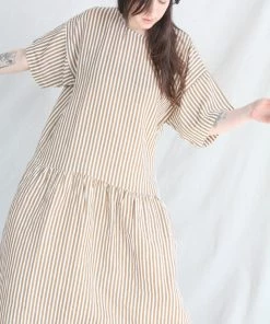 Black Crane Easy Dress Thin Stripe New Arrivals
