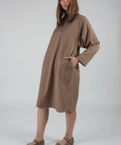 Black Crane Folded Neck Dress Camel Dresses
